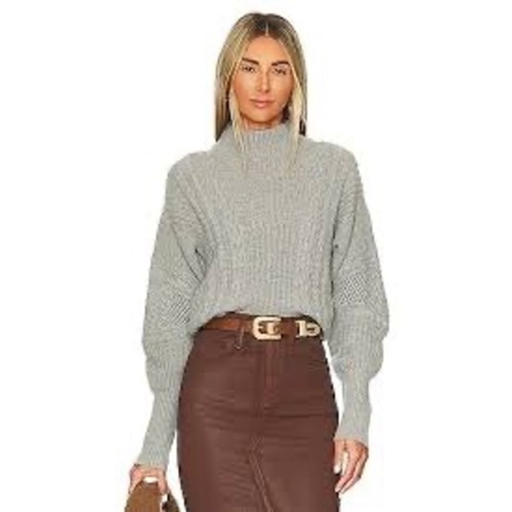 Veronica Beard Grey Merino Wool Cashmere Mixed Cable Knit Mock Neck Sweater S